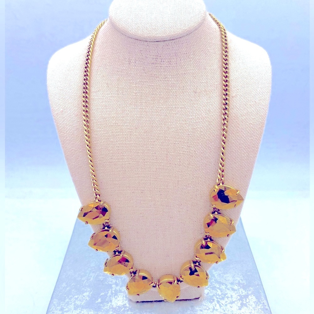 J Crew Gold Tone With Faceted Metallic Gold Tone Pronged Rhinestones Necklace